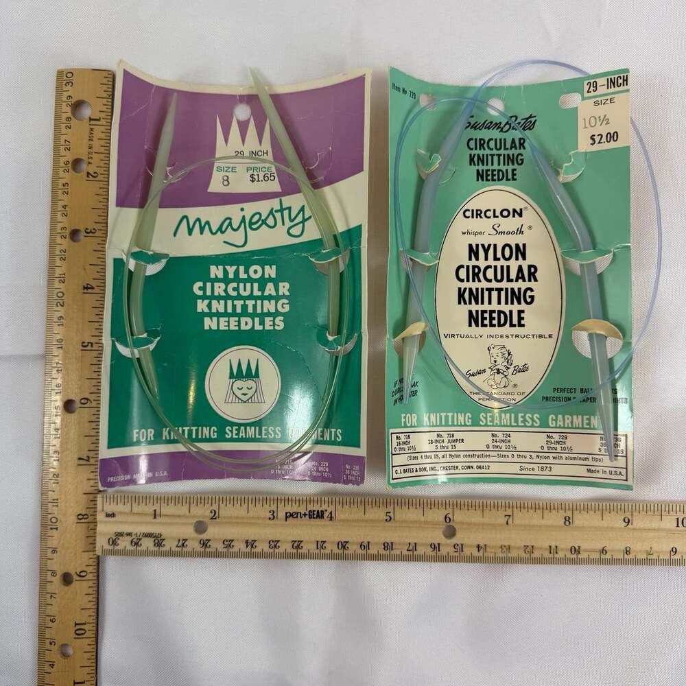 Lot Of 2 Circular Nylon Knitting Needles 29” Size 8 & 10 1/2 New Majesty Susan B